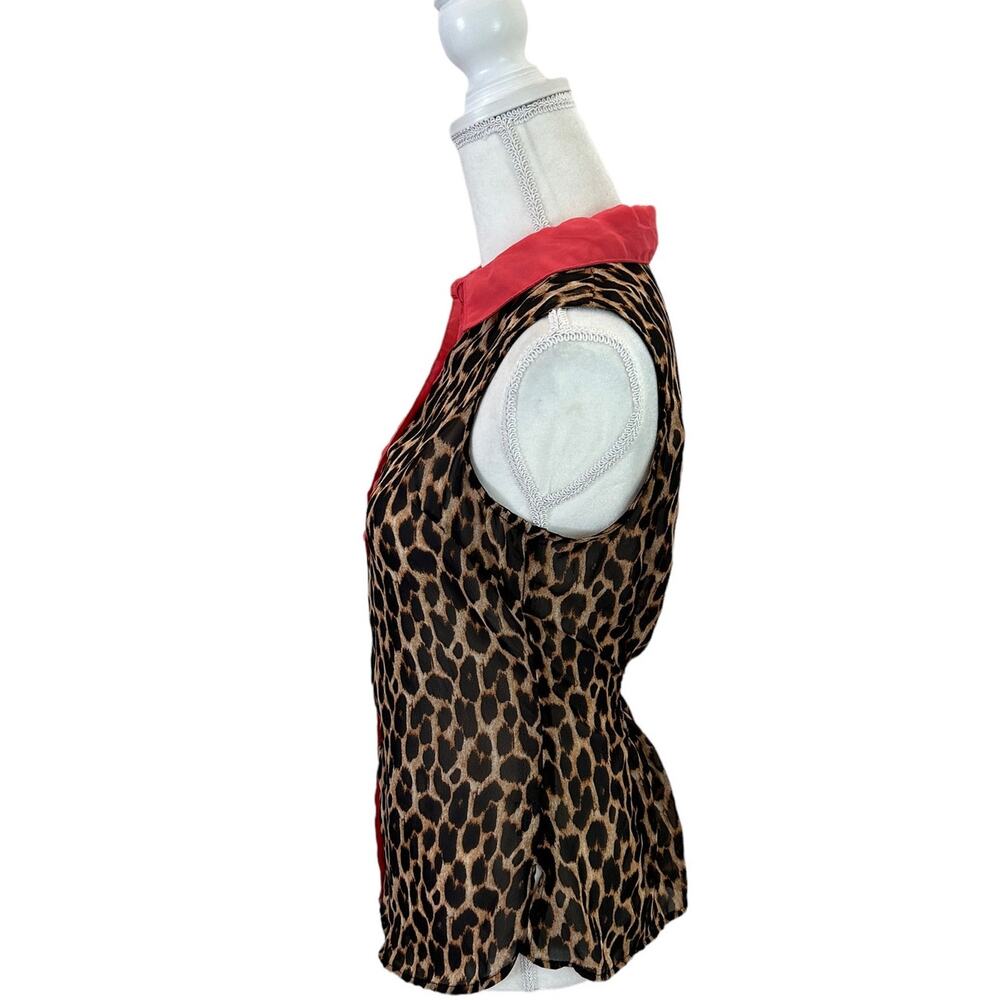 Ali & Kris Button Down Sleeveless Leopard Animal Print Sheer Blouse Size Small - Picture 3 of 11